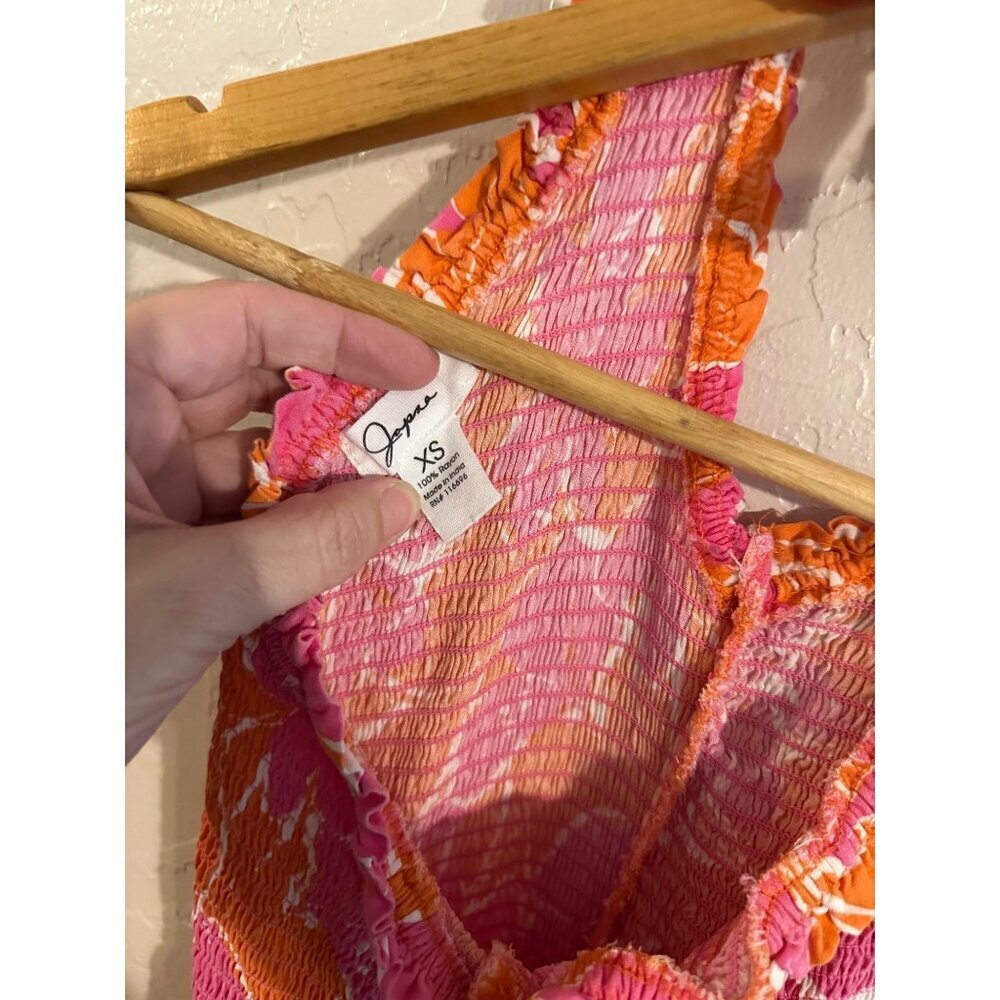 Y Japna Rayon Orange & Pink Beachy Crinkle Floral Print Feminine Spring Dress - Picture 8 of 9
